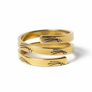 Handmade stamped Shooting Star gold brass adjustable wrap thumb ring
